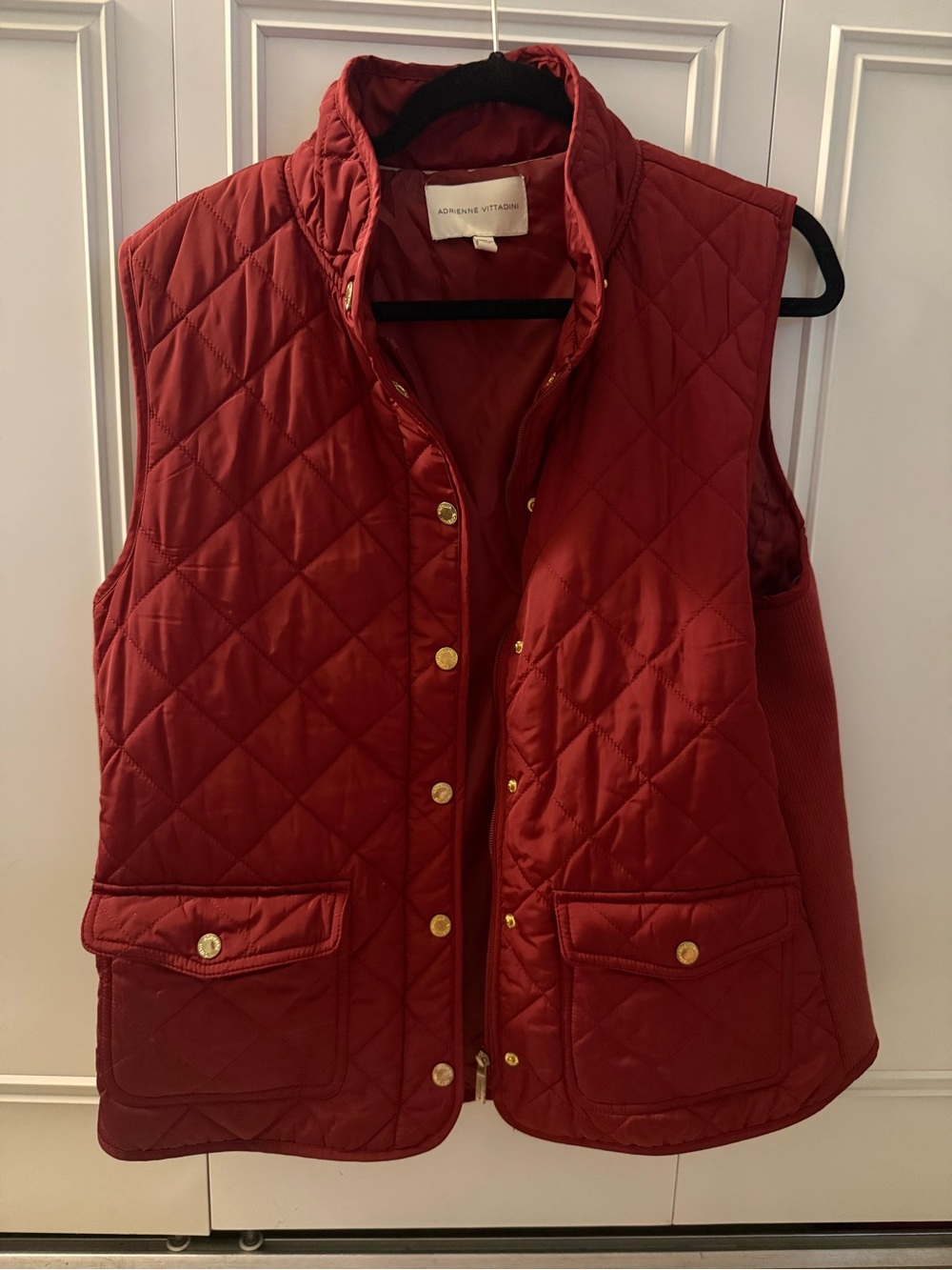 Adrienne Vittadini Quilted Crimson Red Vest with Gold Buttons